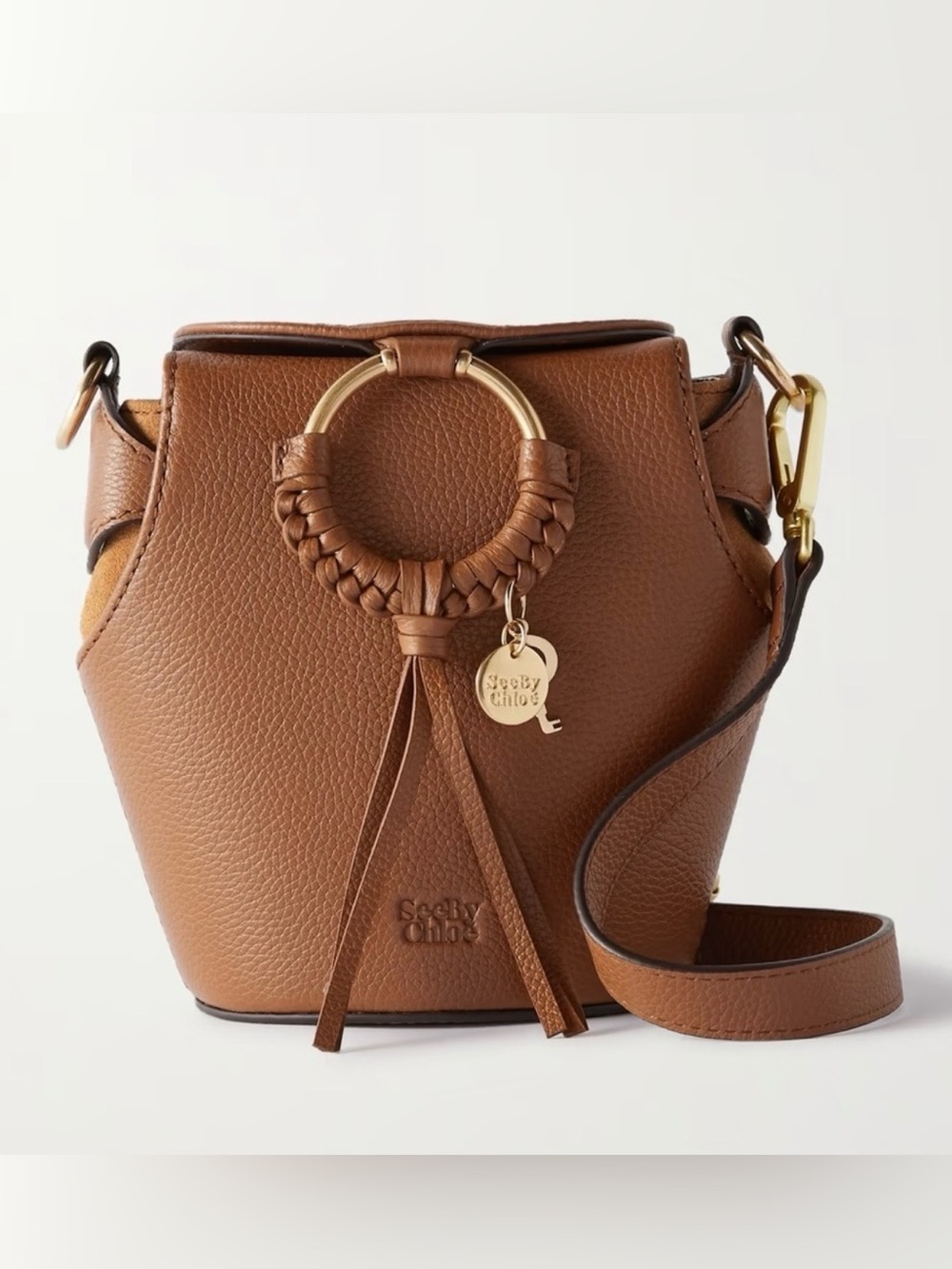 See By Chloe Small Brown Leather Ring-Accent Crossbody Bag